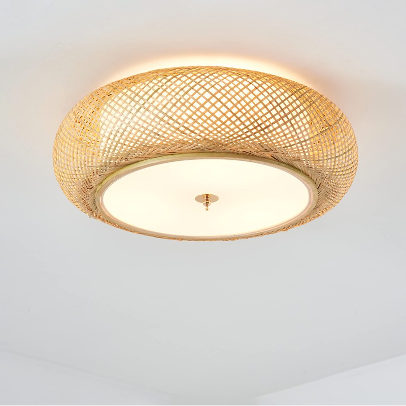 Aeyee Bamboo Flush Mount Ceiling Light Handwoven Rattan Light Fixture,