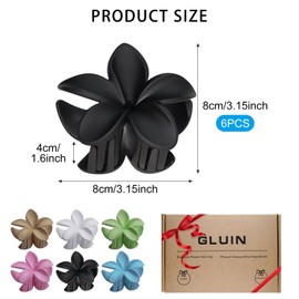 6Pcs Hawaiian Flower Hair Clip，Strong hair clips，Plumeria claw clips，Hibiscus hair accessories，Flower Hair Clips，Clips for Wedding Party Beach Decoration Headwear（multicolor） (Matte Pink/Matte Beige/Matte Blue/Matte White/Matte Green/Matte Black)