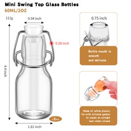 eispap 2Pcs Swing Top Small Glass Bottles 2 oz With Flip Airtight Lids for Home Brewing, Beverages, Oil, Vinegar, Water, Soda,Limoncello, Homemade liquor, vanilla (White cap)
