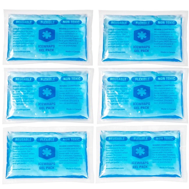 ICEWRAPS 3x5 Gel Ice Pack Reusable Small Hot Cold Ice Packs for Overheating, Injuries, Pain Relief First Aid (6 Pack)