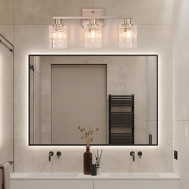 huong son 3 Light Brushed Nickel Bathroom Vanity Light Over Mirror, Modern Vanity Lighting with Crystal Glass Shade, Wall Mount Bathroom Light Fixtures, E26 Base