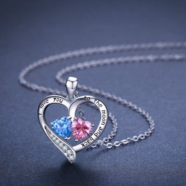 Cuoka I Love You to The Moon and Back Necklace 925 Sterling Silver Two Birthstone Heart Pendant,Heart Birthstone Mother Jewelry for Women