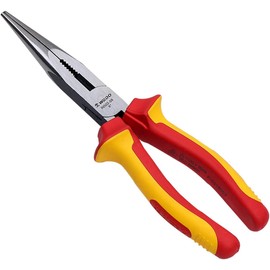 WEDO Insulated needle-nose pliers 200 mm, straight needle nose pliers, side cutters, needle nose pliers with non-slip protection, flat nose pliers with cutting edge, VDE tested