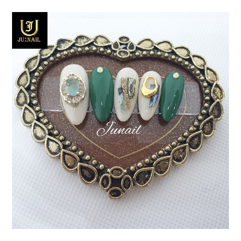 Green emerald nail tips - Short ballerina / 녹색빛에메랄드 네일팁