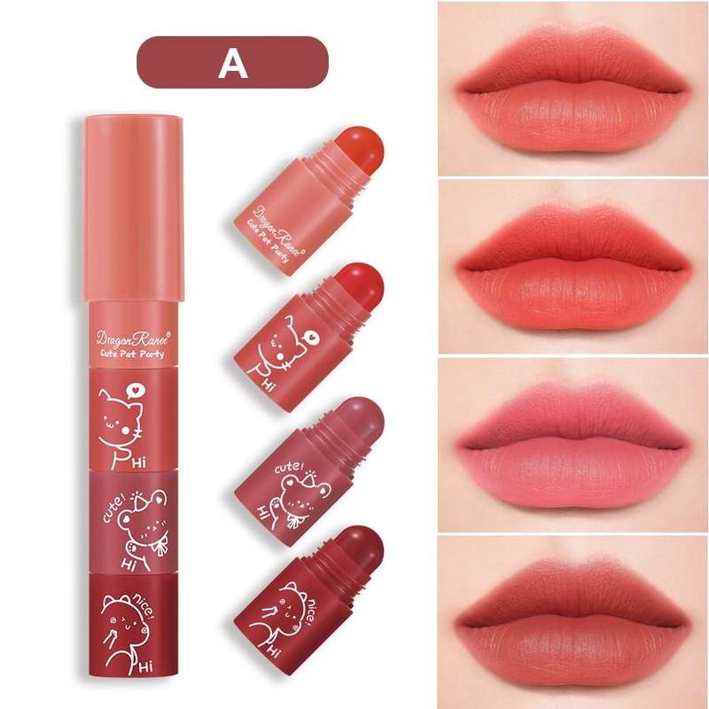 4-in-1 Lipstick Color Changing Lip Balm, 4 Colors, Long Lasting