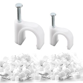 200 Pieces Cord Clips for Wires on Wall, Cable Clips White, Strong and Durable, Nail-in Impact-Resistant, with Steel Nails, for Ethernet, Wire Management