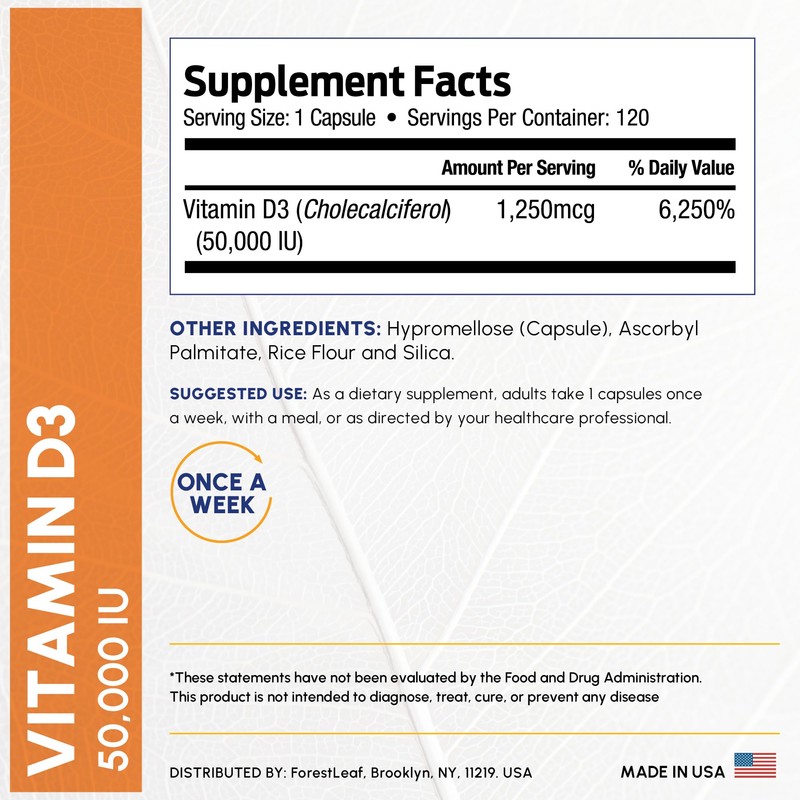 ForestLeaf Vitamin D3 50,000 IU | VIT D - Kosher