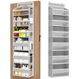 Over The Door Organizer, 6 Shelf Door Hanging Organizers with 6 Large Capacity Pockets, Behind Door Storage Hanging Shelves for Closet Wall Bathroom Bedroom Nursery