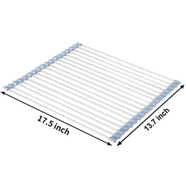 MECHEER Over The Sink Dish Drying Rack, Stainless Steel Roll Up Dish Drying Rack Kitchen Dish Rack Sink Drying Rack, Foldable Dish Drainer, 17.5''x13.7''