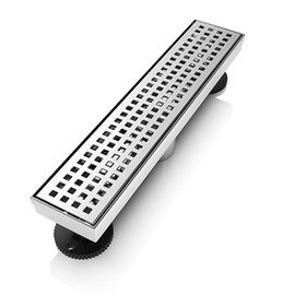 WEBANG 12 Inch Linear Shower Drain Rectangular Floor Drain with Accessories Square Hole Pattern Cover Grate Removable SUS304 Stainless Steel CUPC Certified Brushed