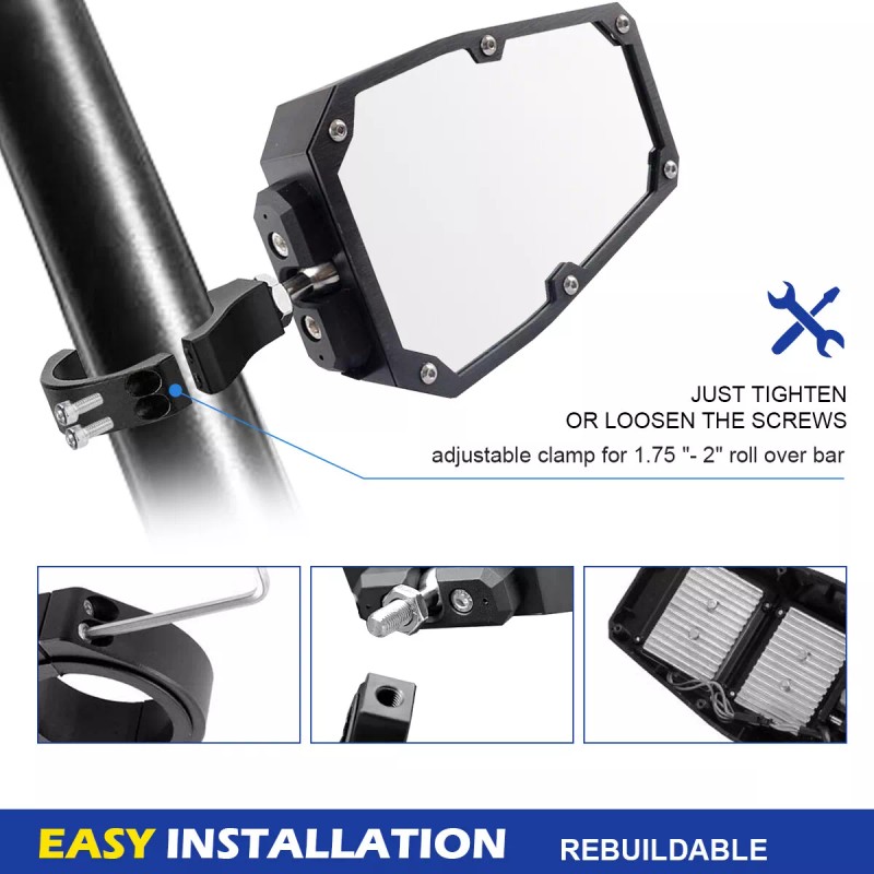 DYSO 2PCS UTV Side Rear View Mirrors w/ Light for