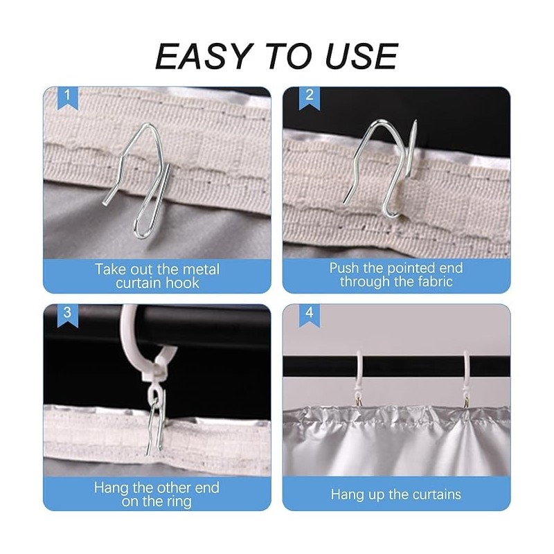 120 Pack Drapery Hooks Pins for Curtains 3 x 2.4