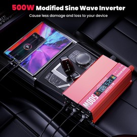 OLTEANP 500W Power Inverter with LCD Screen Display, 2 AC Outlets, 36W Type-C Port, 5V/3A USB Port, 12V DC to 110V/120V AC Inverter for Truck, Home, Vehicles, Laptop, Trip