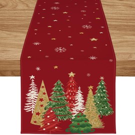 ZWJD Christmas Table Runner 40x240 cm Red Modern Christmas Decorations With Christmas Trees and Snowflakes Xmas Table Runner, for Holidays, Dining Room Living kitchen Table Decorations
