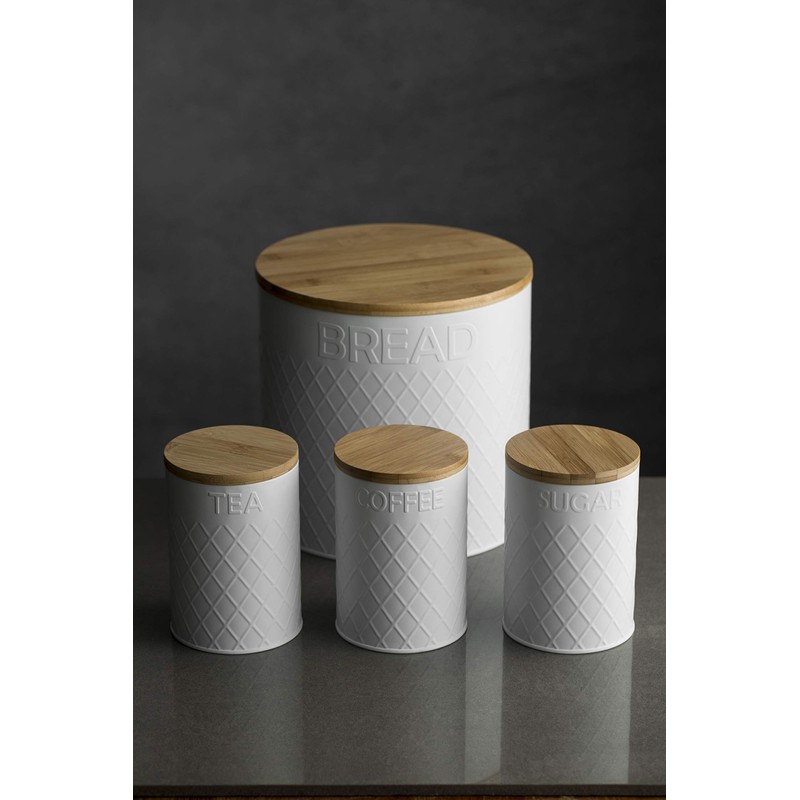 Typhoon Living Embossed Round, Stainless-Steel, White Bread Bin, 25 x