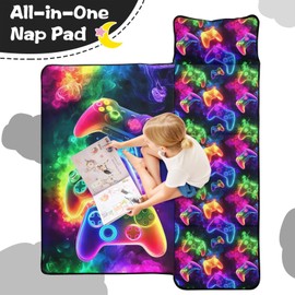 Toddler Nap Mat with Pillow and Blanket Sleep Mat Extra Large Rolled Napping Mats 60"x20"for 3-7 Years, Slumber Bags for Boys Girls, Kids Sleeping Bag for Daycare, Preschool Travel Camping