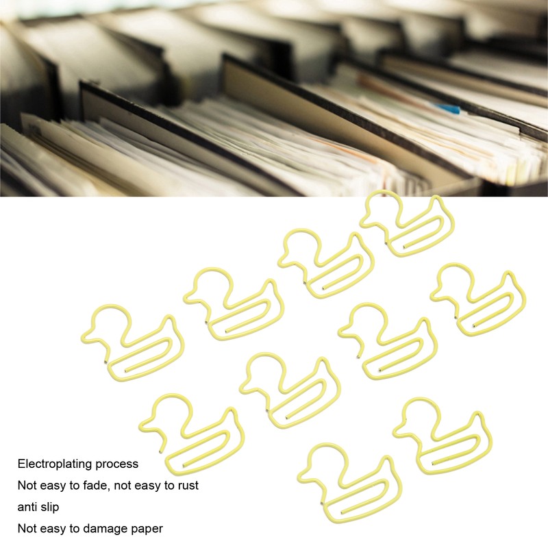 100Pcs Paper Clips Yellow Duck Shape Lightweight Portable Electroplating Process