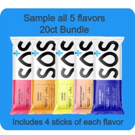 SOS Hydration, Electrolyte Powder Packets – Low-Calorie, Low Sugar, Rapid Rehydration, Made in USA, Keto & Vegan Friendly 5-Flavor Variety Pack, 20 Sticks