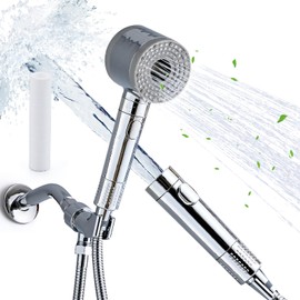 10-Function High Pressure Handheld Shower Head with Filter Built-in Pause Mode, 3 Power Wash Settings, Non-Clogging Nozzles, Showerhead Leakproof 59-Inch Stainless Steel Hose, and ON/OFF Switch