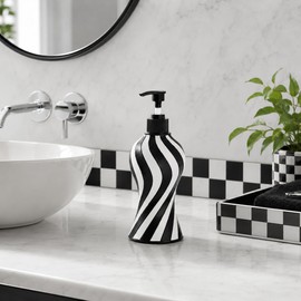 Black and White Zebra Stripe Soap Dispenser, Modern Refillable Hand Soap Pump for Bathroom and Kitchen Sink, Decorative Lotion Dispenser with Durable Pump