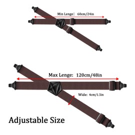Men's Suspender Hidden Heavy Duty Work Suspenders for Men Airport Friendly 1.5in Wide X-Back with 4 Plastic Gripper Clasps Adjustable Elastic Trouser Pants Braces Brown