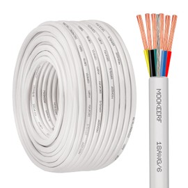 MOOKEERF 18/6 Shielded Wire 18AWG 6 Conductor 100FT Shielded Plenum Cable White CL3P Jacket Alarm Control Cable Stranded Pure Copper for Low Voltage LED,Burglar System,Fire Detector,Security Station