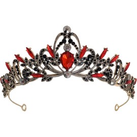 Healeved Crown Hair Accessories Tiaras for Women Vintage Baroque Queen Wedding Headpiece Tiaras Wedding Headband Black Crown Birthday Tiaras Bridal Headpiece Red Rhinestone