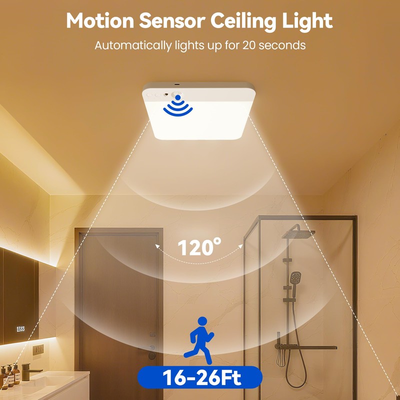 KINDEEP Motion Sensor Ceiling Light: Battery Operated Ceiling Light Wireless