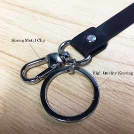 Leather Lanyard Neck Strap with Metal Carabiner for ID Card Key Chain, Black-1style