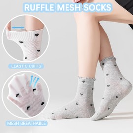 Mcool Mary Women's Ruffle Socks,Casual Ankle Mesh Breathable Thin Cool Knit Cotton Cute Crew Frilly Sock 6 Pack