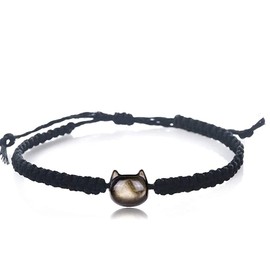 Obsidian Bracelet Necklace Amulet Pendant (Set of 2) Natural Obsidian Cat Bracelet Power Stone Men Women Couple Bracelets Adjustable Length, Stone