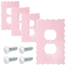 Relaxweex Pink Scalloped Duplex Outlet Covers Wall Plate Room Decor Metal Pink and White Cute Decorative Outlet Cover for Bedroom Home Decor(Scalloped,4 Pcs)