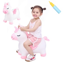 INPANY Unicorn Bouncy Horse Toys, Toddler Girl Bouncing Animal Hopper, Inflatable Plush Stuffed Animal, Baby Ride-on Rubber Bouncer, Indoor Outdoor Cute Birthday Gifts for 2 3 4 Year Old Girl Boy Kid