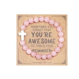 Birthday Graduation Mothers day Valentines Christmas Baptism Easter Thanksgiving Appreciation Gifts for Women Inspirational Natural Stone Healing Relaxation Crystal Cross Bracelets for Men