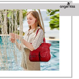 Angel Kiss Purses Handbags for Women PU Tote Satchel Bags for Women Pockets Shoulder Bags… (Red)