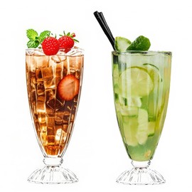 MQMCPDS A Set of Two 12 - Ounce Milkshake Glasses Is Perfect for Iced Coffee and Serves Well as Parfait Glasses for Sundaes, Root Beer Floats, Boba, Sodas, and Iced Lattes (Small, Birthday)