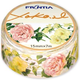 Frontia Japanese Masking Tape Flower Floral Design 0.6"x275.6" (15mmx7m) (Yoko.N/Yellow&Pink Rose)
