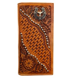 Dev Export Western Pattern Hand Tooled Carving Leather Men's Long Wallet Fashion Stylish Cash Holder Gift For Him
