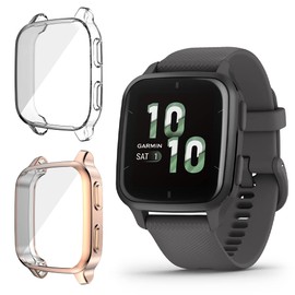 Niboow Case [Pack of 2] Compatible with Garmin Venu Sq 2, with Scratch-Resistant Screen Protector, Soft TPU Shockproof Protective Case Compatible with Garmin Venu Sq 2 - Rose Gold + Transparent