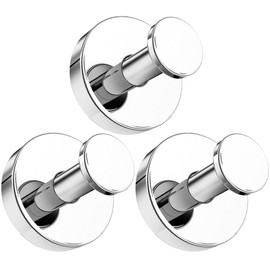 RiseDirectly 3 Pcs Stainless Steel Suction Cup Hooks Silver No-Drill Shower Hooks for Towels, Robes & Loofahs Removable Hanging Hook for Bathroom/Glass/Tile/Mirror Waterproof Rustproof Home Hardware
