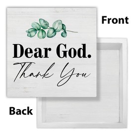 Christian Desk Decor, Christian Gifts for Women Men, Dear God Thank You Wooden Sign Farmhouse Christian Decorations for Home Office Desk Shelf Table 5 x 5 Inches