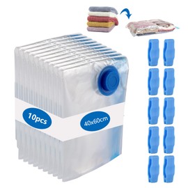 Pack of 10 Vacuum Bags for Clothes 60 x 40 cm Vacuum Bags for Duvets Vacuum Bags with Valve Zip BPA Free Vacuum Sealer Storage Bag Travel Vacuum Bags for Bedding