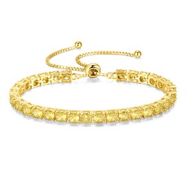 FANCIME November Birthstone Jewelry Citrine Bracelet Gold Tennis Bracelet Bolo Adjustable Chain Fine Jewelry Anniversary Birthday Gifts for Women Mom Wife Her, 4mm Width