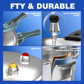 WantJoin 6Qt Aluminum Pressure Cooker w/Release Valve & Multiple Protective Devices,Pressure Canner Compatible with Gas & Induction Cooker,Canner Rack Included