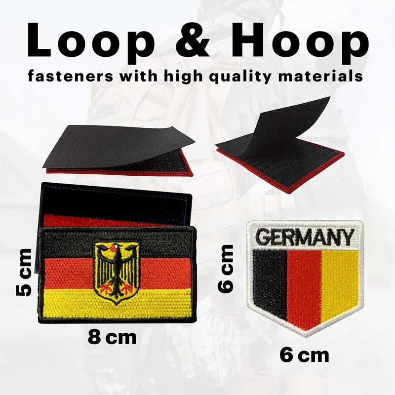 Germany Flag Patches for Iron-On 3 Velcro Patch Germany Flag