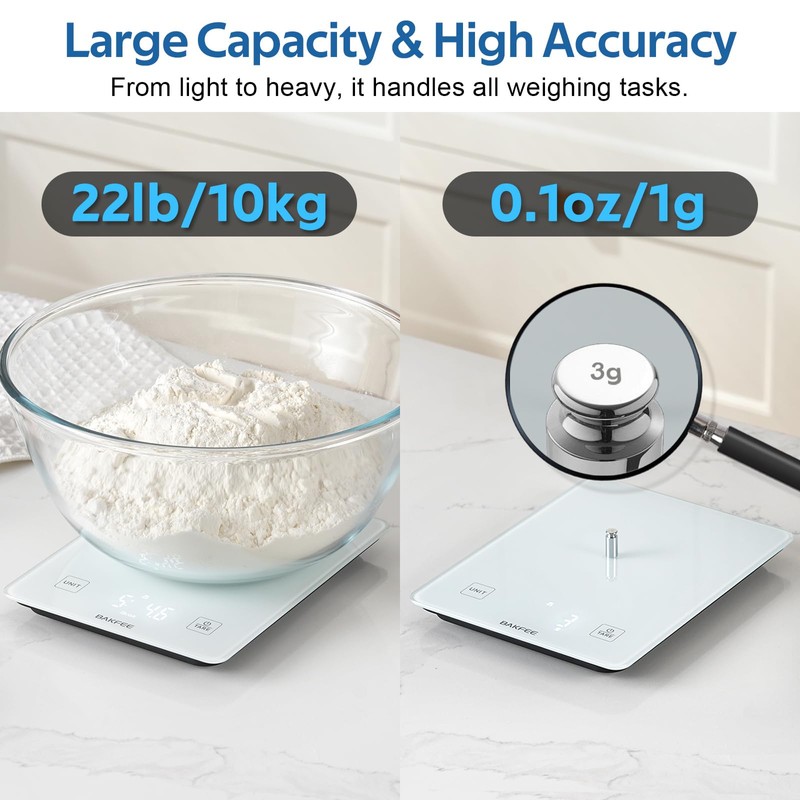 BAKFEE IP67 Waterproof Food Scale with Tempered Glass Surface, 22lb