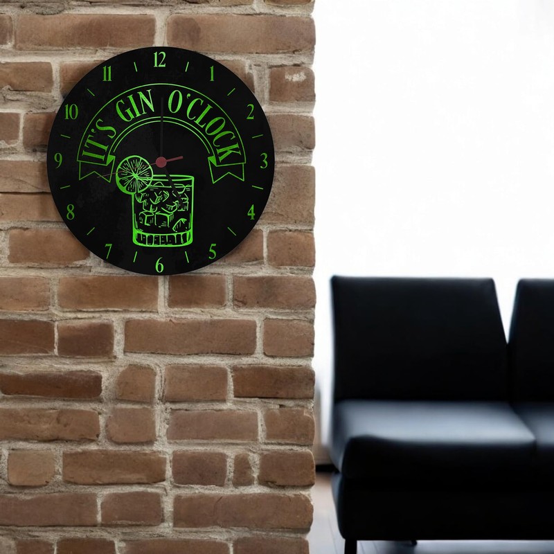 speecheese It's Gin O'Clock Aluminium Wall Clock with Green Lettering