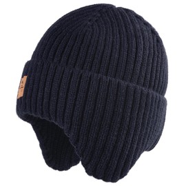 Gorro de invierno con forro polar para bebé, con solapas para las orejas, gorro cálido para niños y niñas, Azul Marino, 6-24 Meses