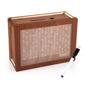 Cash Vault Wooden Savings Box, Money Box with Counter Money Vault for Cash Wood Piggy Banks Money Saver Challenge Tin for Coin Banknote Gift for Kids Adults(Dark Brown, £10,000)