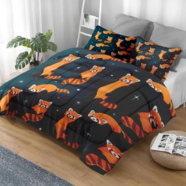 Pamnest Comforter Set Twin Size, Cute Red Panda Soft 2 Pcs Bedding for Kids and Adults, Animal Funny Kawaii Comforter Set with Pillowcase, for Bedroom Bed Decor